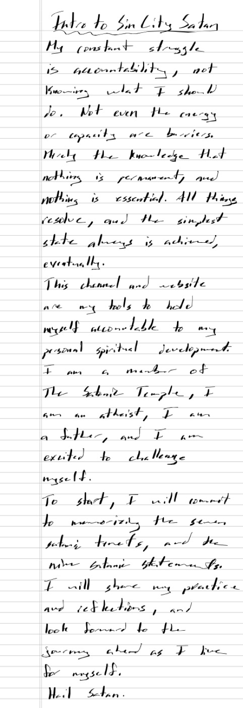 Handwritten first page for Desert Initiation I; or, Intro To Sin City Satan.